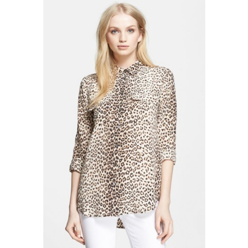 Equipment Femme Silk Leopard Button Down Top Medium Mobwife Old Money Style